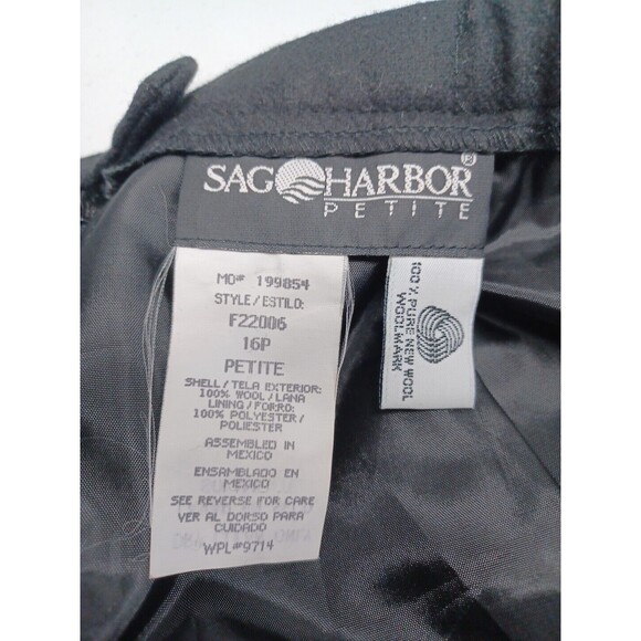 Vtg Sag Harbor Petite Black Skirt Knee Midi 16P 100% Wool - Picture 6 of 7